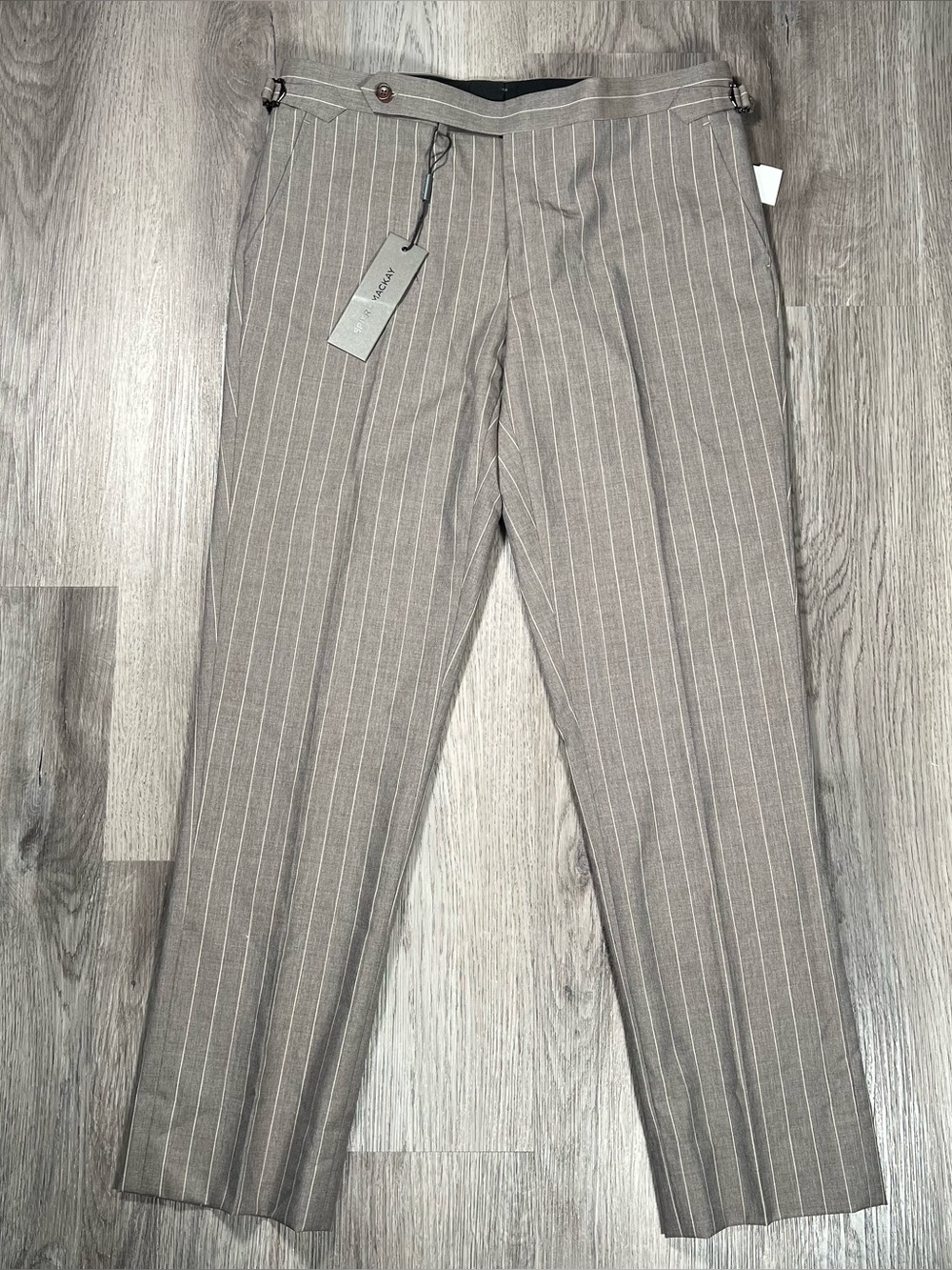 NEW Spier & Mackay Dress Pants Trousers Mens 34x30 Striped Taupe Side Tabs Slim